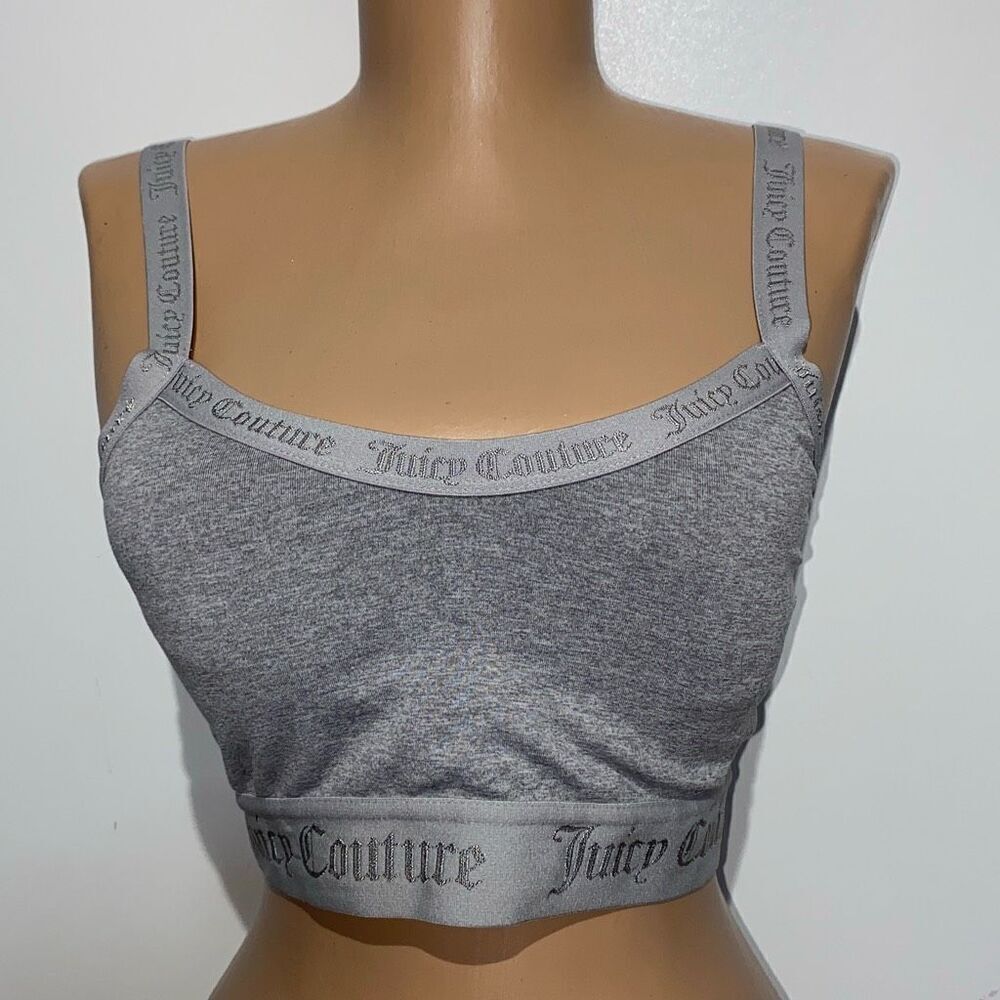 Juicy Couture Womens Heather Grey Logo Strap Seamless Sports Bra Bralette Size M
